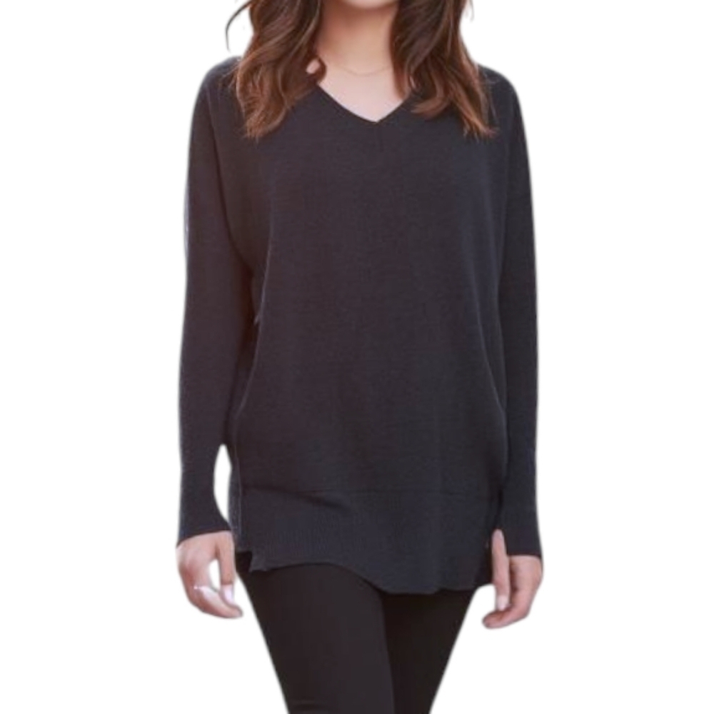 Paper Label Sweater Casual Staple Elevated Basic Women Large V Neck Cotton Grey